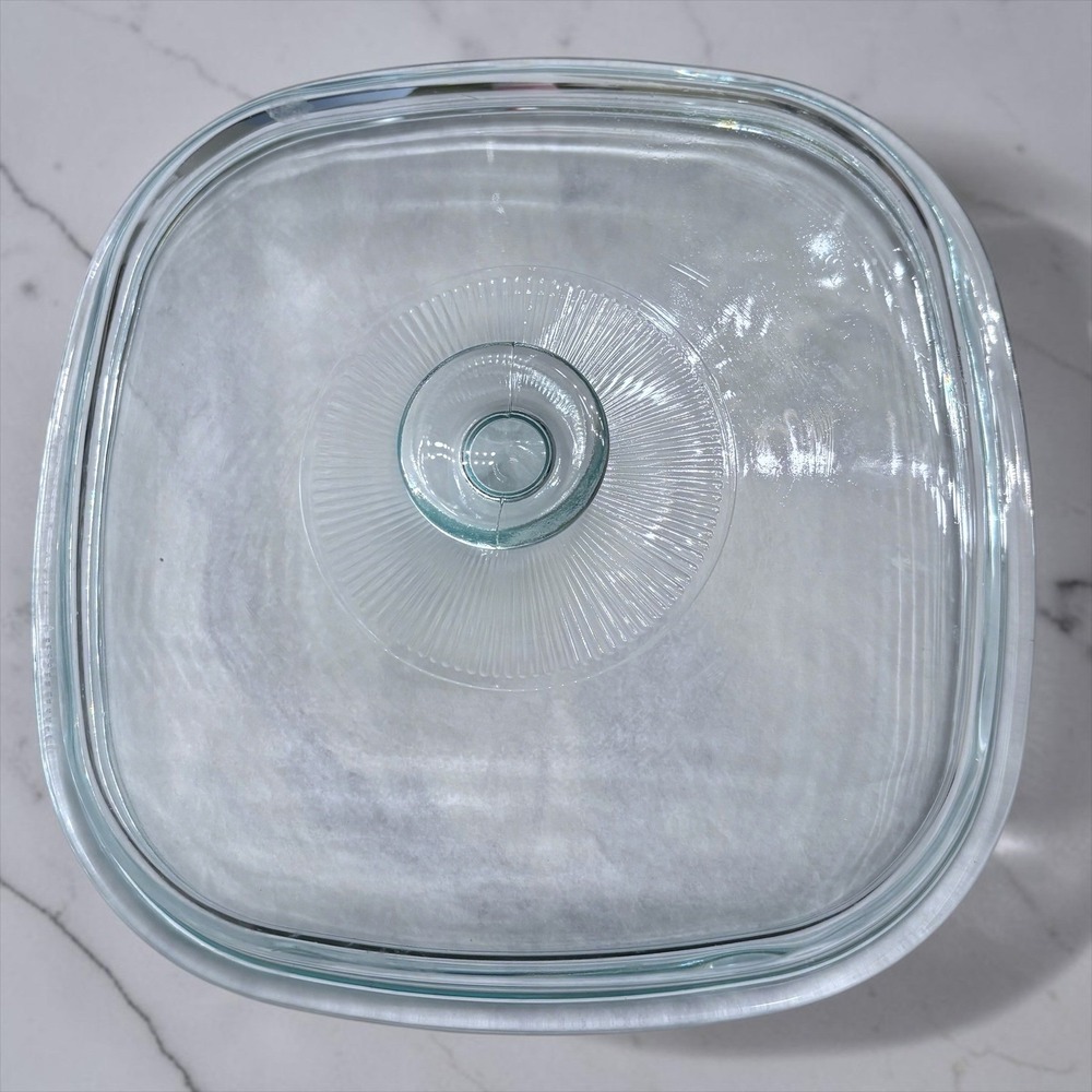 26 Pyrex A12C.A Clear Glass Square‎ Casserole Lid Sunburst Ribbed Knob Vintage